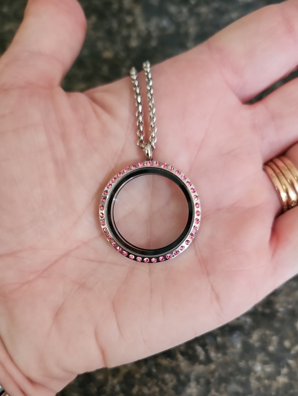 Stainless steel floating locket pink crystal NWOT - Picture 6 of 8